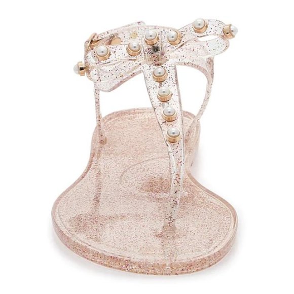 NEW Pearl Bow Jelly Sparkle Sandals - Picture 1 of 5